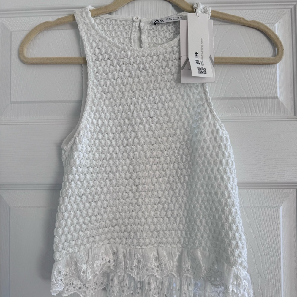 Zara white top fringe size small